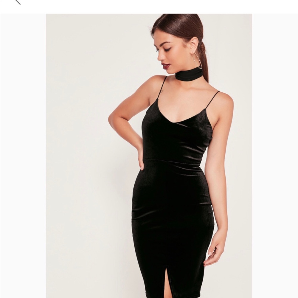 Black velvet midi dress